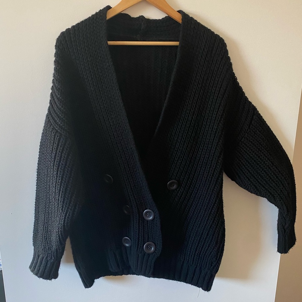 Black Knit Button-up Cardigan
